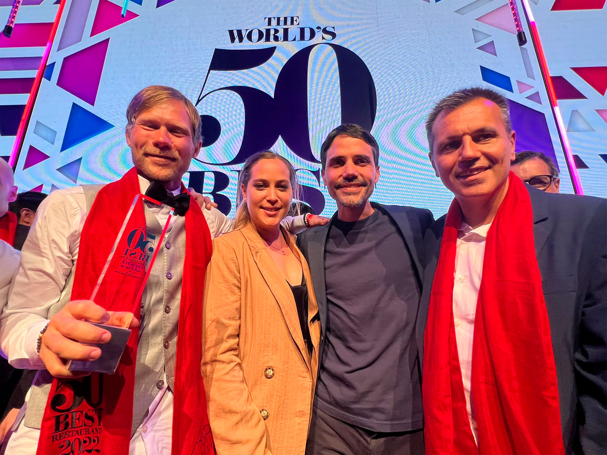 Rasmus Kofoed, Pía León, Virgilio Martínez y Oriol Castro en la gala de The World's 50 Best Restaurant
