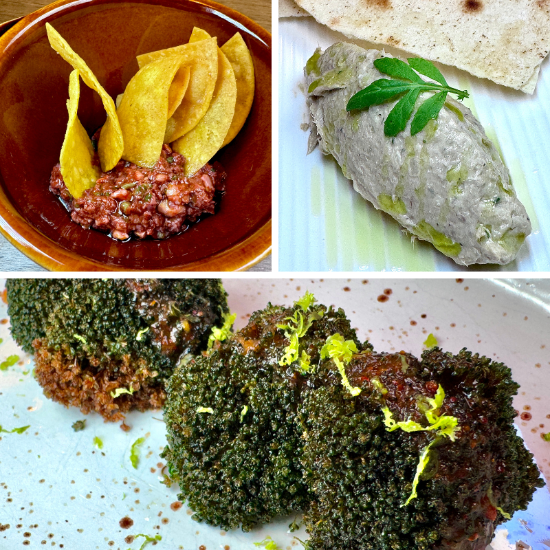 Pacto Raíz (Madrid) 1.- Pasta de aceitunas botijas. 2.- Sardina. 3.- Brécol